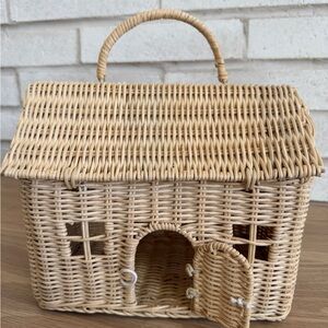Olli Ella Casa Natural Rattan Wicker Dollhouse Purse with Handle